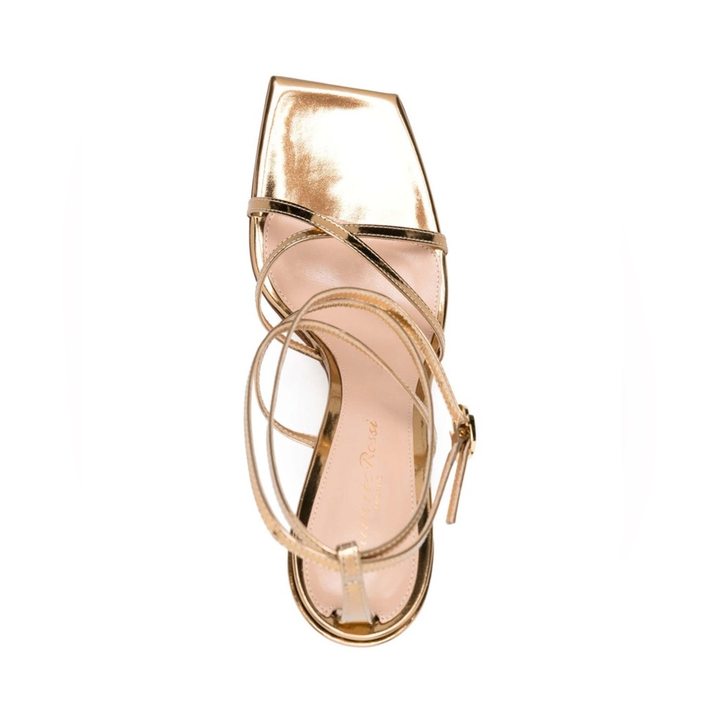 Gianvito Rossi Gold Metallic Square Toe Strappy Sandals